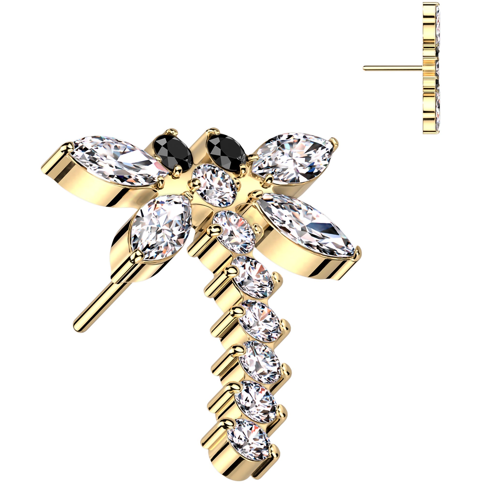 BodyCandy Clear CZ Gem Golden ASTM F-136 Dragon Flat Back Earring Push In Top — main product shot
