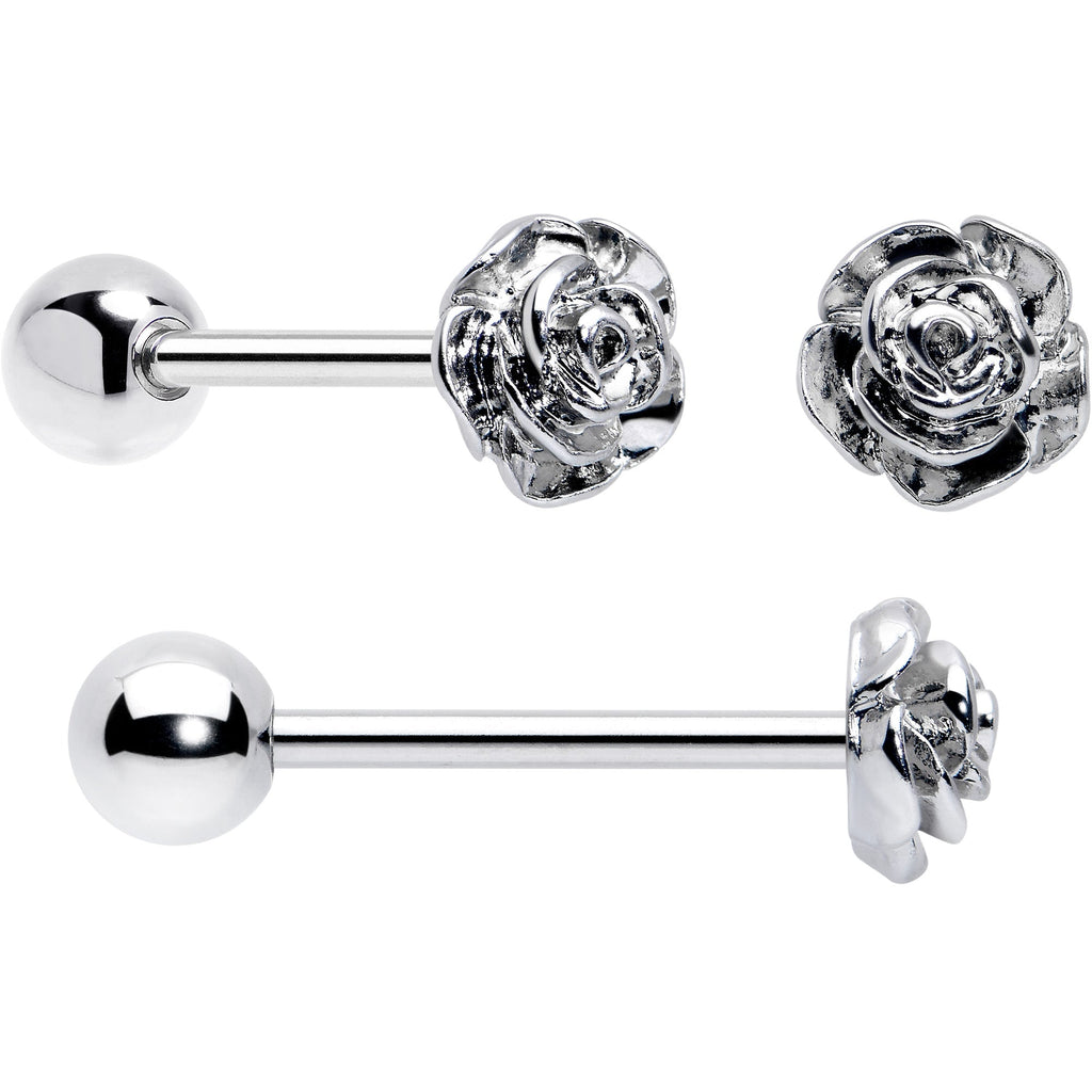 BodyCandy Red CZ Gem Flower Sandblasted Barbell Tongue Ring Set of 4 — detail close-up