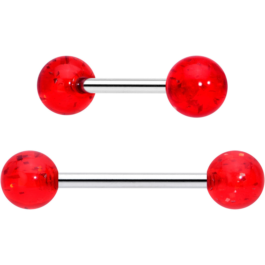 BodyCandy Red CZ Gem Flower Sandblasted Barbell Tongue Ring Set of 4 — side view