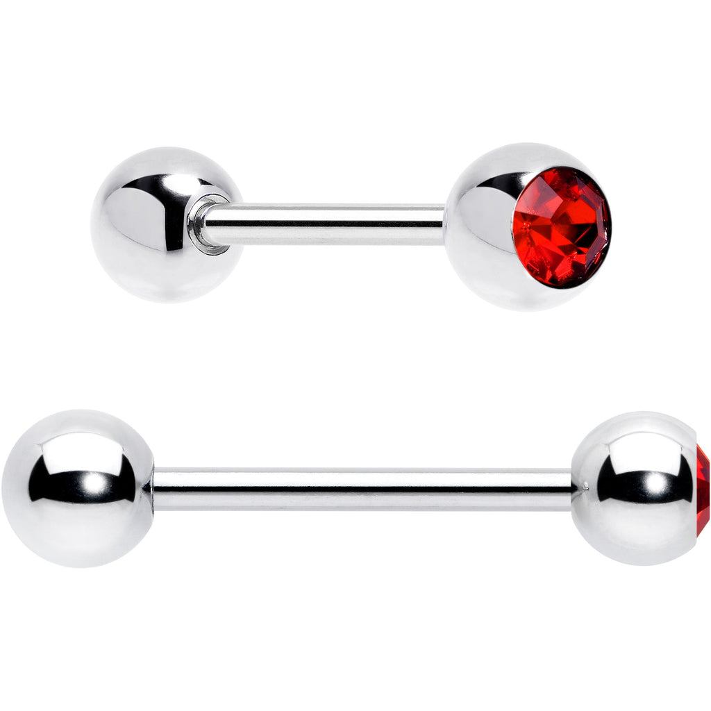 BodyCandy Red CZ Gem Flower Sandblasted Barbell Tongue Ring Set of 4 — back view
