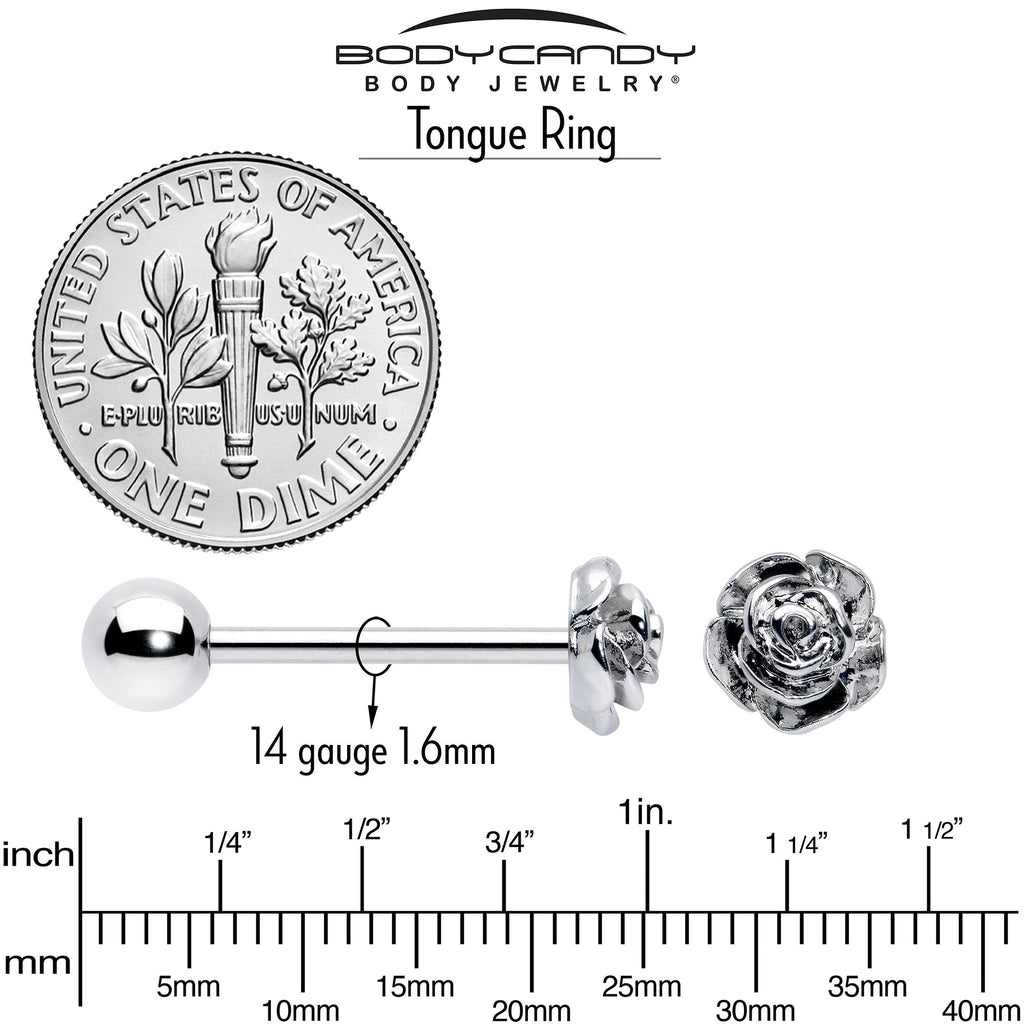 BodyCandy Red CZ Gem Flower Sandblasted Barbell Tongue Ring Set of 4 — alternative angle