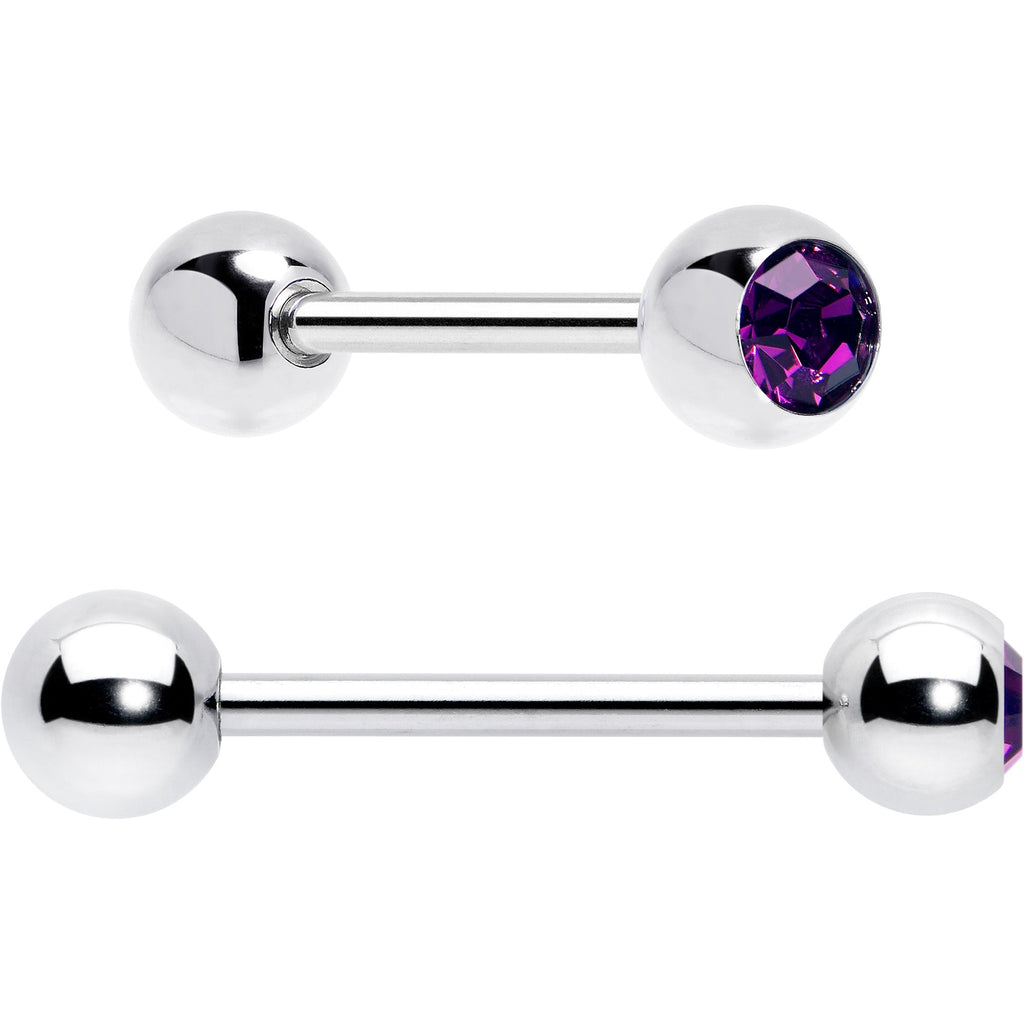BodyCandy Purple Clear CZ Gem Butterfly Pink Barbell Tongue Ring Set of 4 — side view