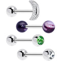 BodyCandy Green CZ Gem Crescent Moon Marbleized Barbell Tongue Ring Set of 4 — main product shot