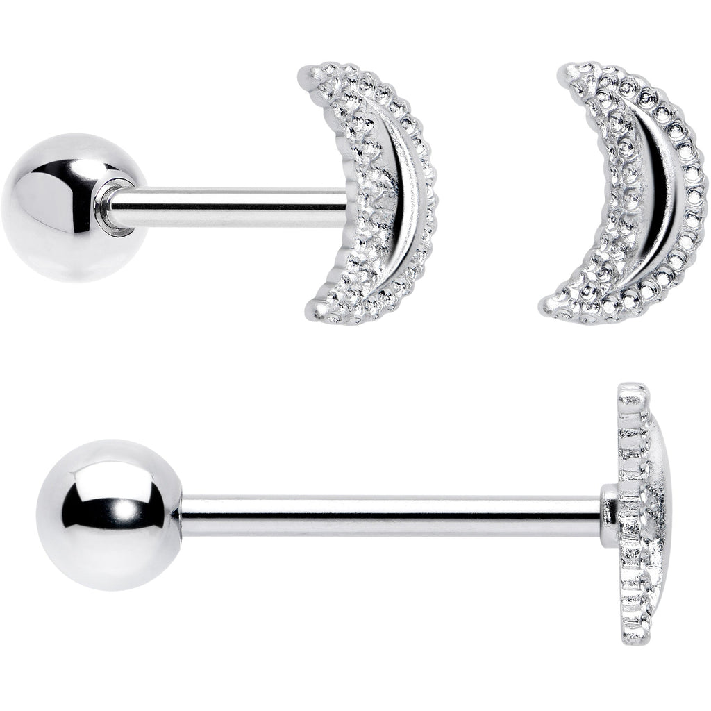 BodyCandy Green CZ Gem Crescent Moon Marbleized Barbell Tongue Ring Set of 4 — detail close-up