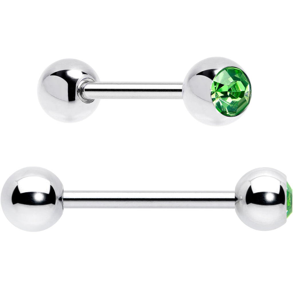 BodyCandy Green CZ Gem Crescent Moon Marbleized Barbell Tongue Ring Set of 4 — side view