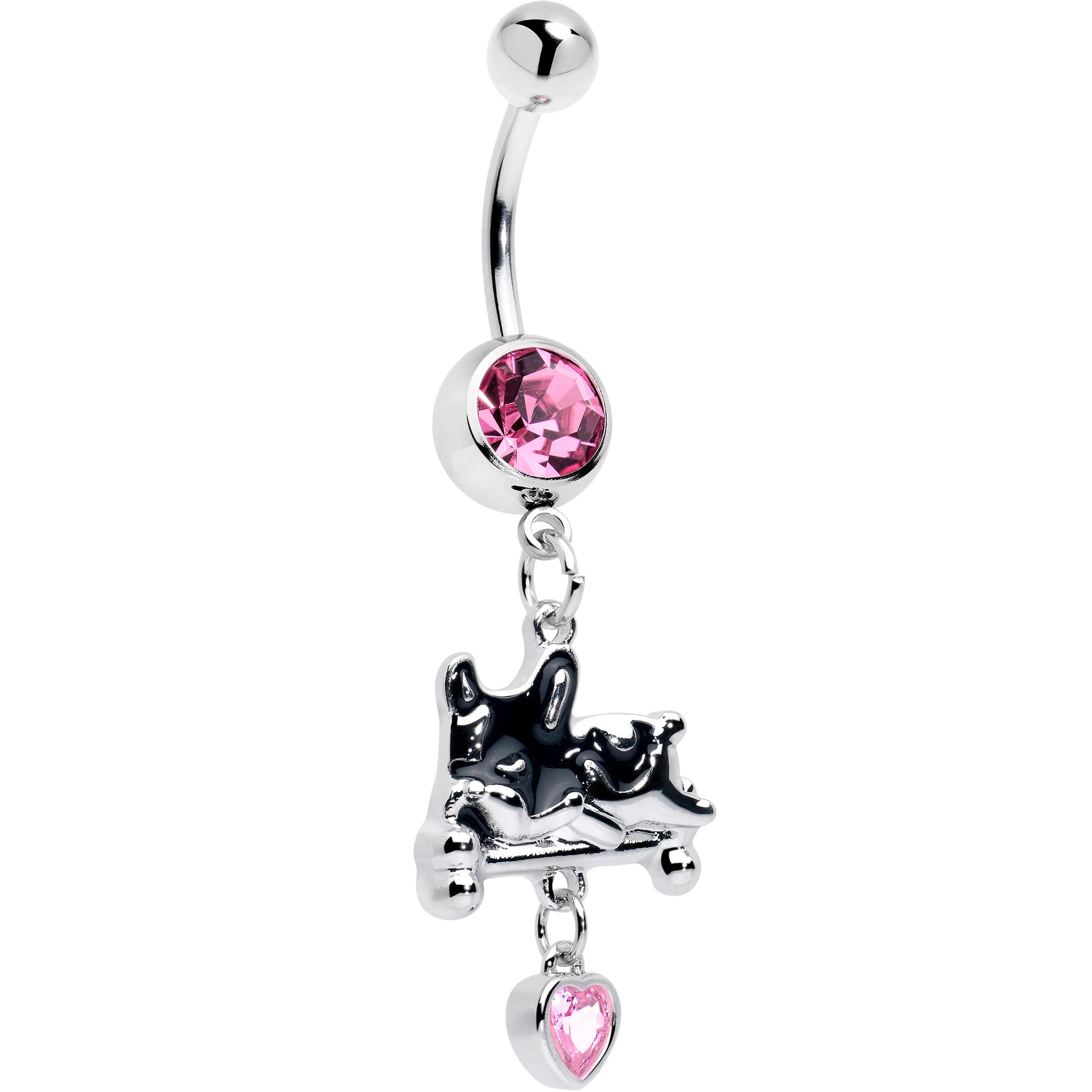 BodyCandy Pink Gem Sleepy French Bulldog Dangle Belly Ring — main product shot