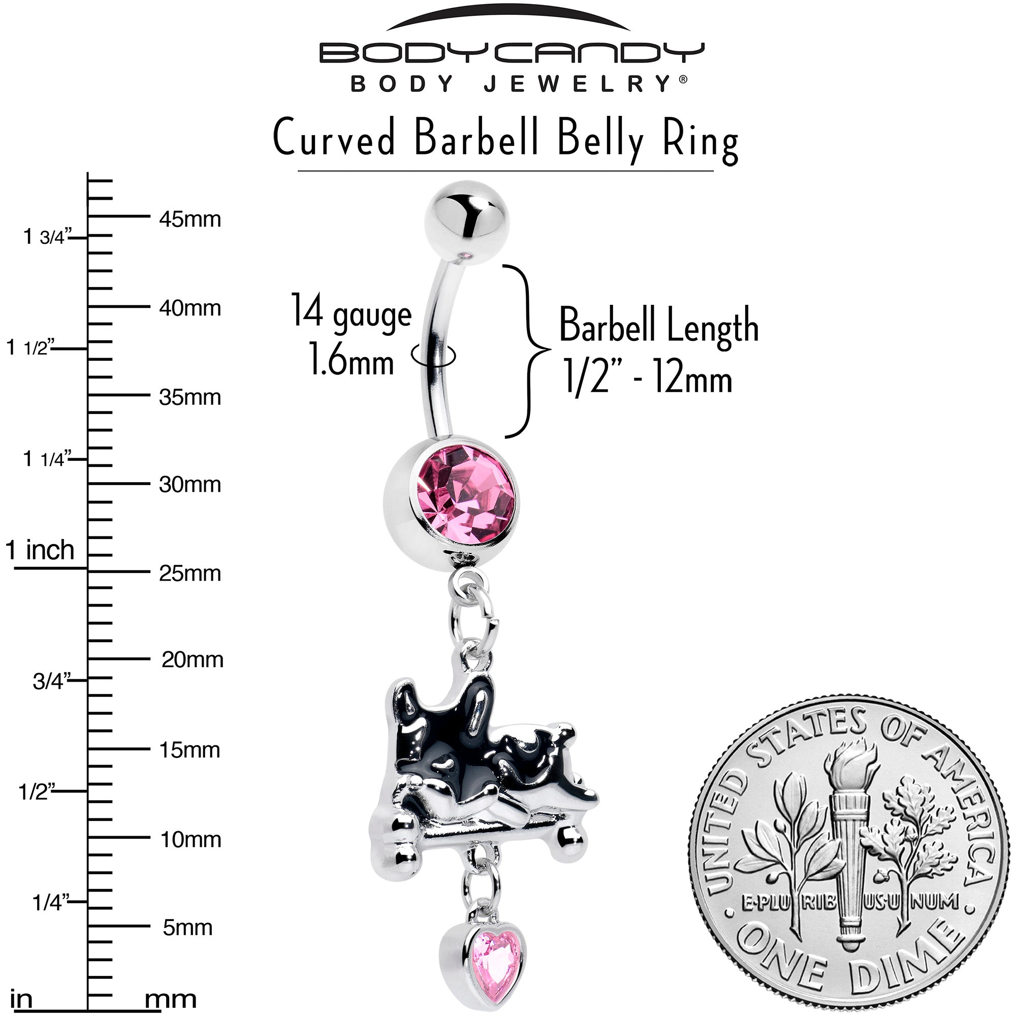 BodyCandy Pink Gem Sleepy French Bulldog Dangle Belly Ring — lifestyle context