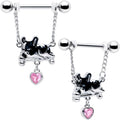 BodyCandy 14G 9/16 Pink Gem Sleepy French Bulldog Chain Dangle Nipple Ring Set — main product shot