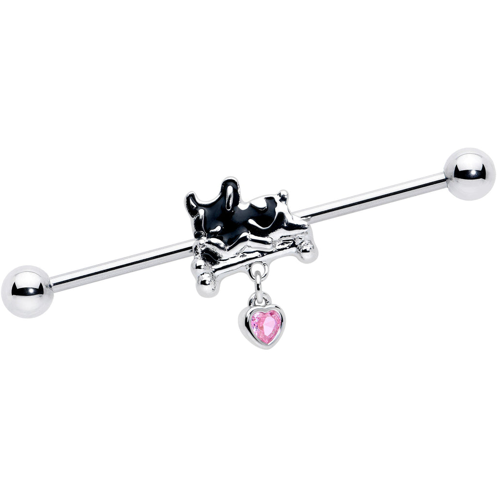BodyCandy 14G Pink Gem Sleepy French Bulldog Dangle Industrial Barbell 38mm — main product shot