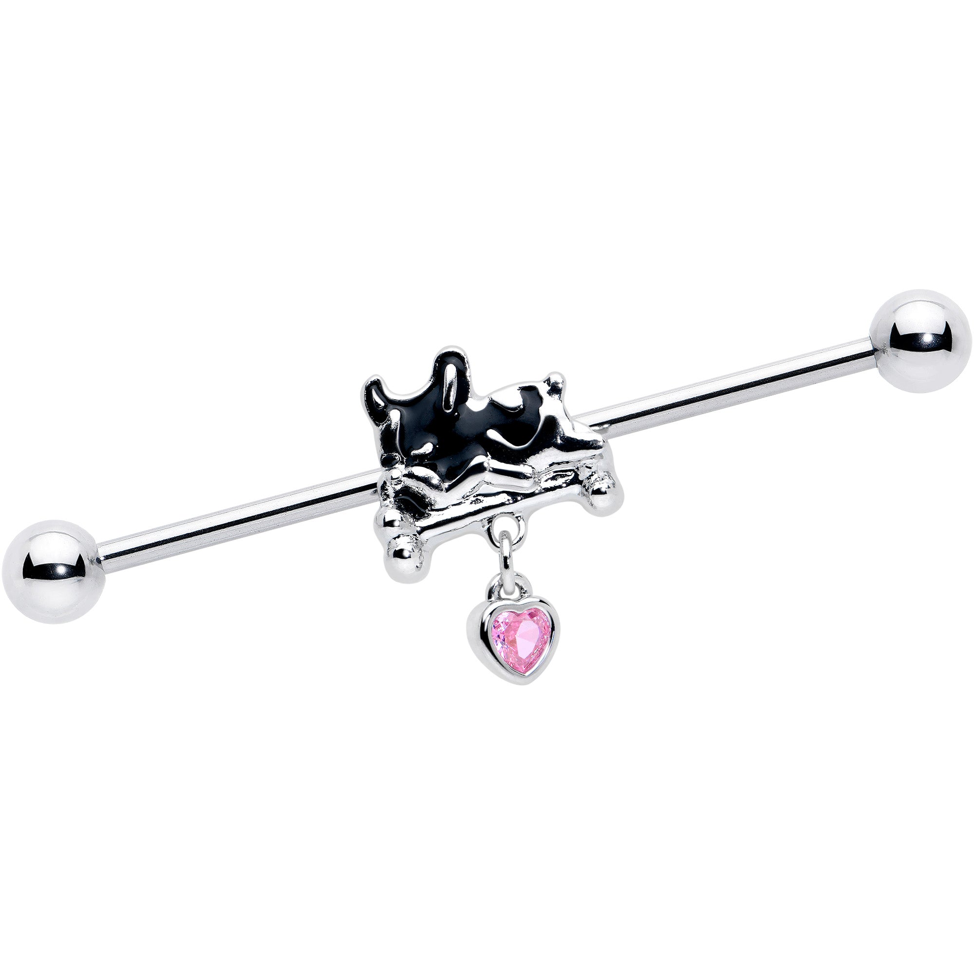 BodyCandy 14G Pink Gem Sleepy French Bulldog Dangle Industrial Barbell 38mm — main product shot