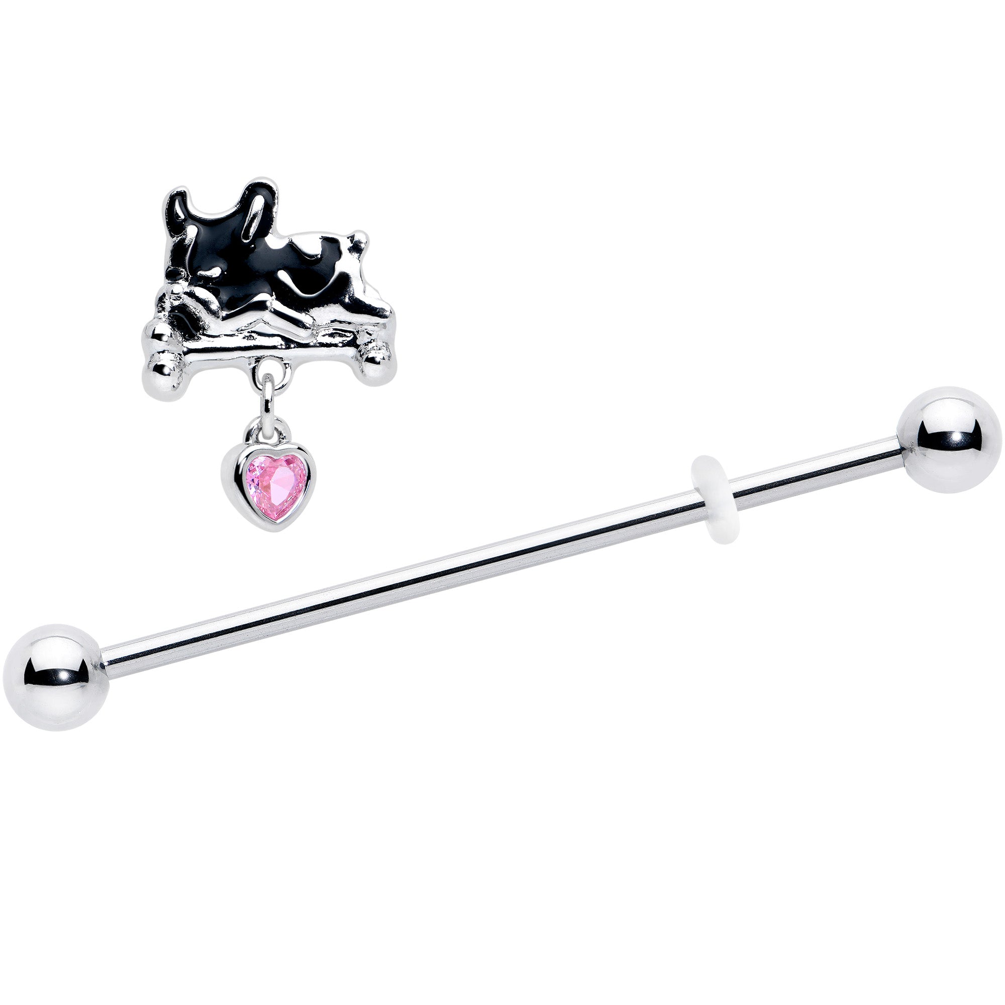 BodyCandy 14G Pink Gem Sleepy French Bulldog Dangle Industrial Barbell 38mm — detail close-up