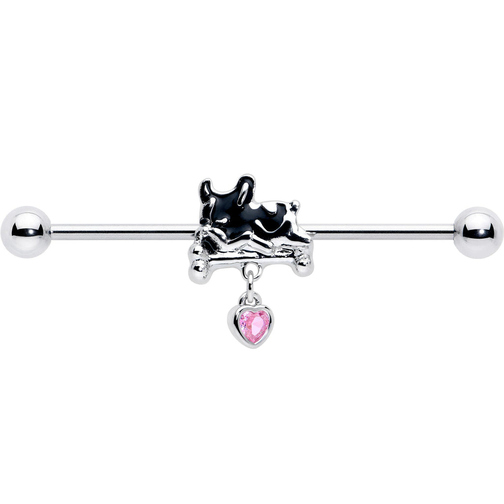 BodyCandy 14G Pink Gem Sleepy French Bulldog Dangle Industrial Barbell 38mm — lifestyle context