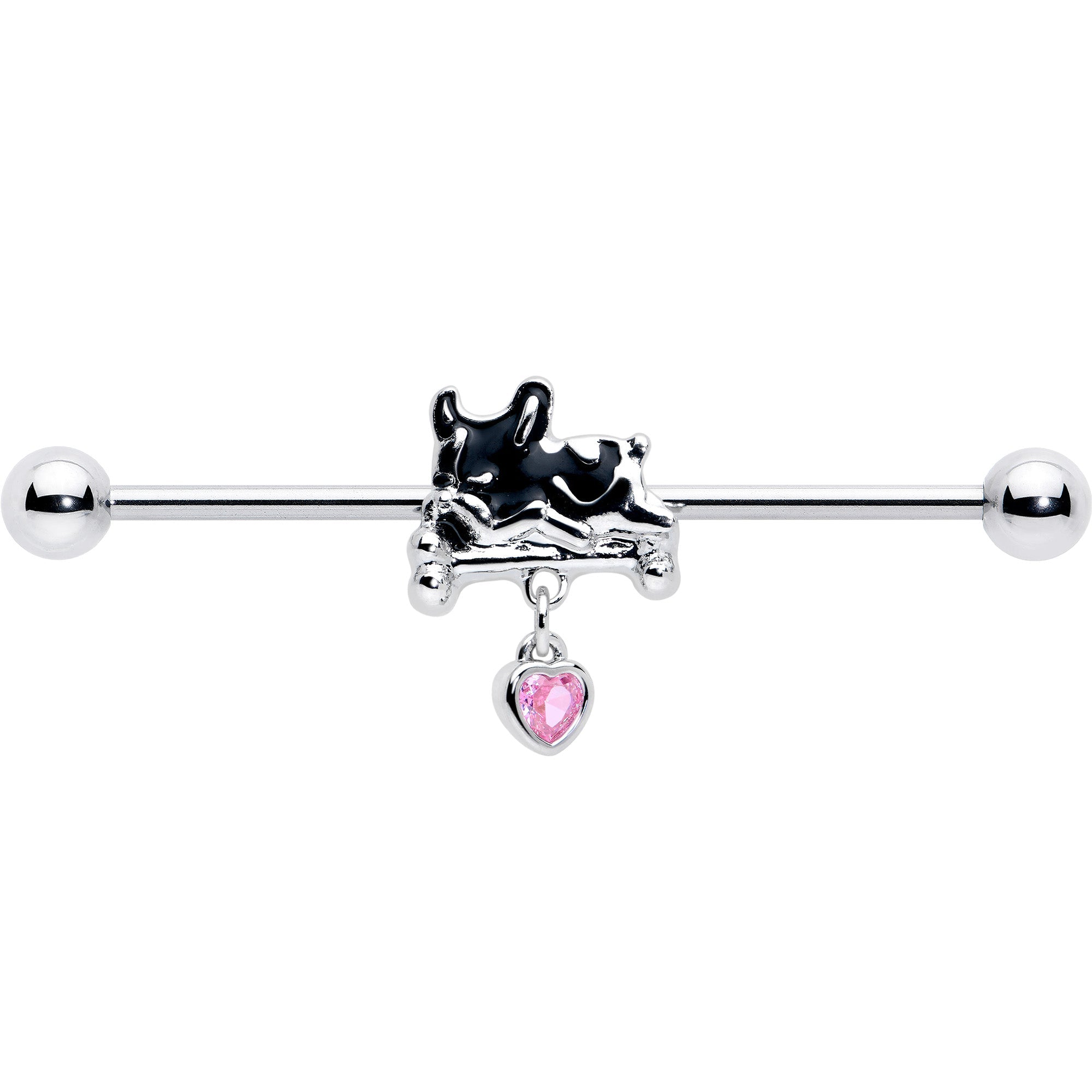 BodyCandy 14G Pink Gem Sleepy French Bulldog Dangle Industrial Barbell 38mm — lifestyle context