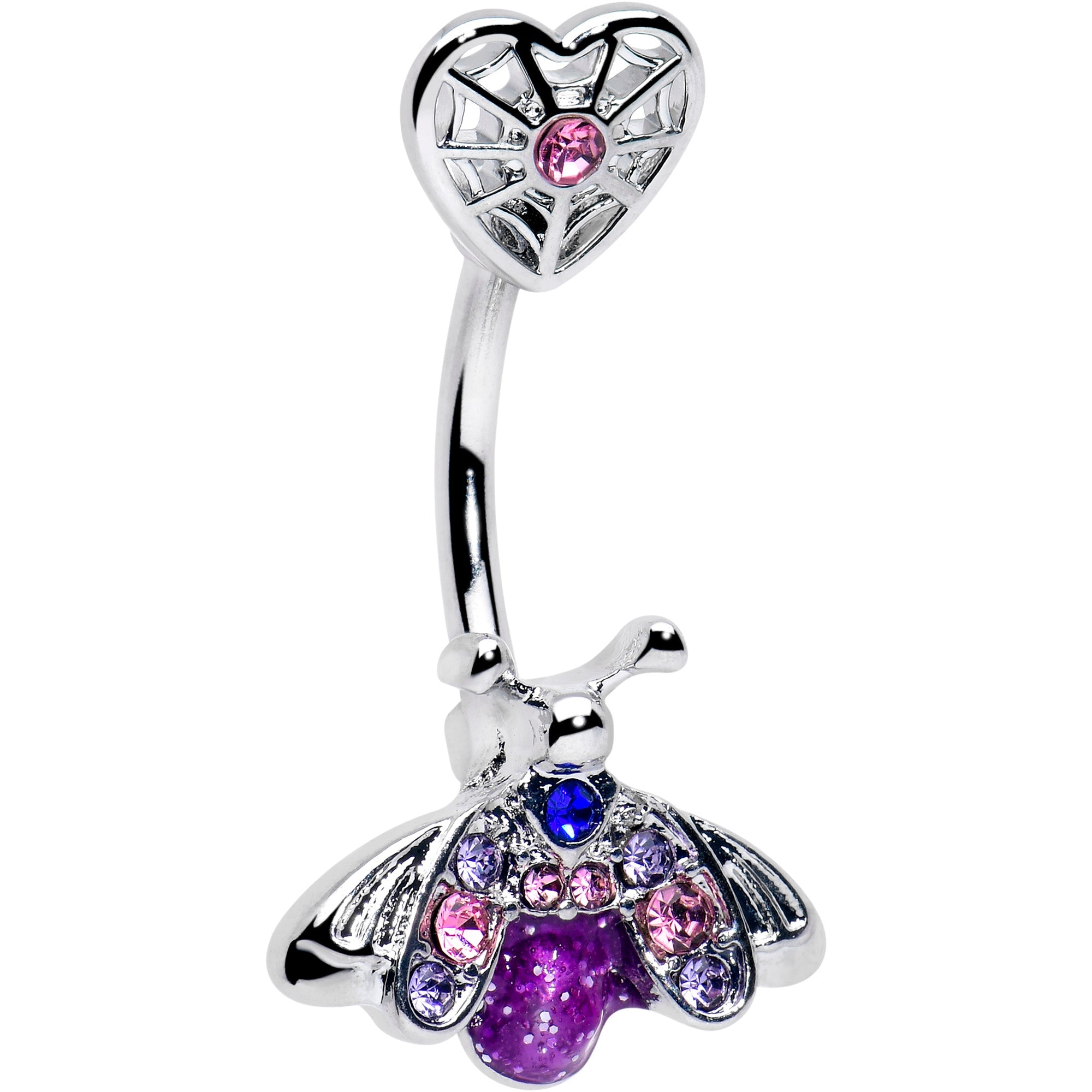 BodyCandy Pink Purple Gem Spiderweb Heart Love Insect Double Mount Belly Ring — main product shot