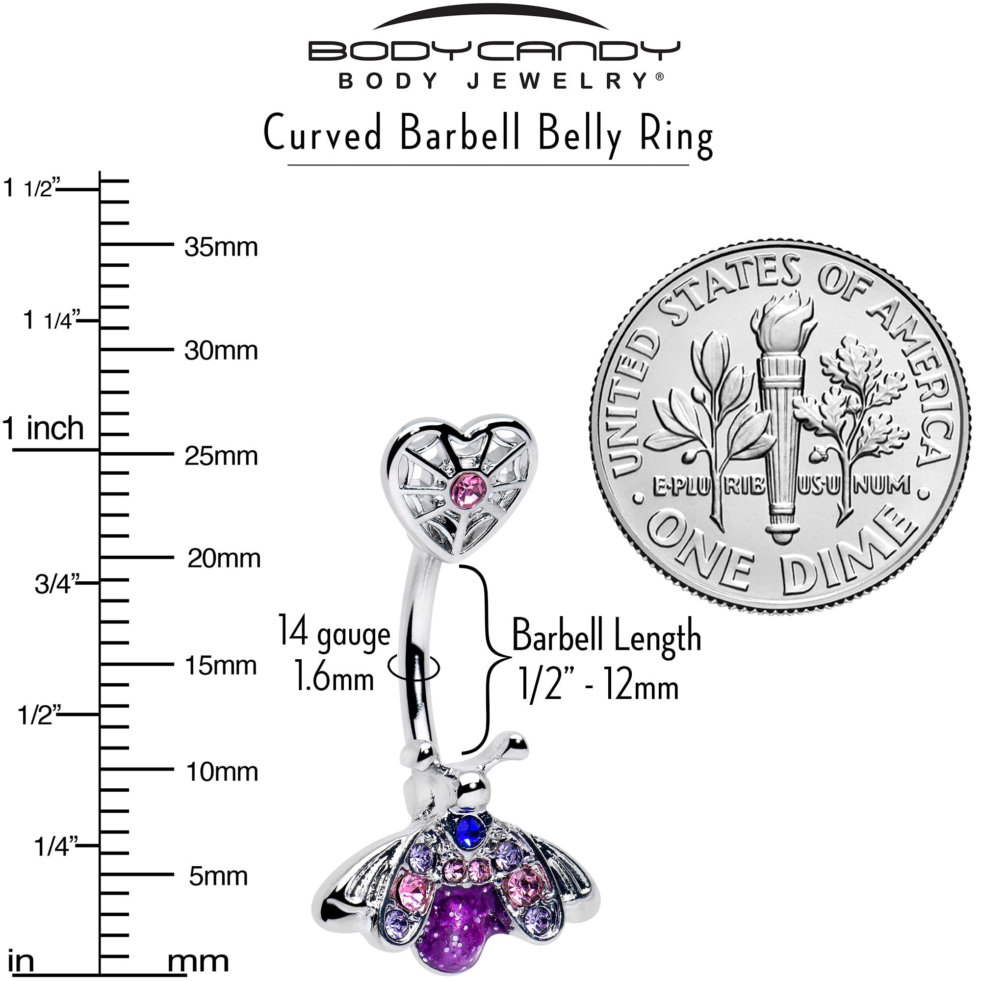 BodyCandy Pink Purple Gem Spiderweb Heart Love Insect Double Mount Belly Ring — lifestyle context