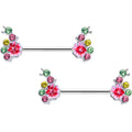 BodyCandy 14G 9/16 Green Pink Gem Caterpillar Flower Barbell Nipple Ring Set — main product shot