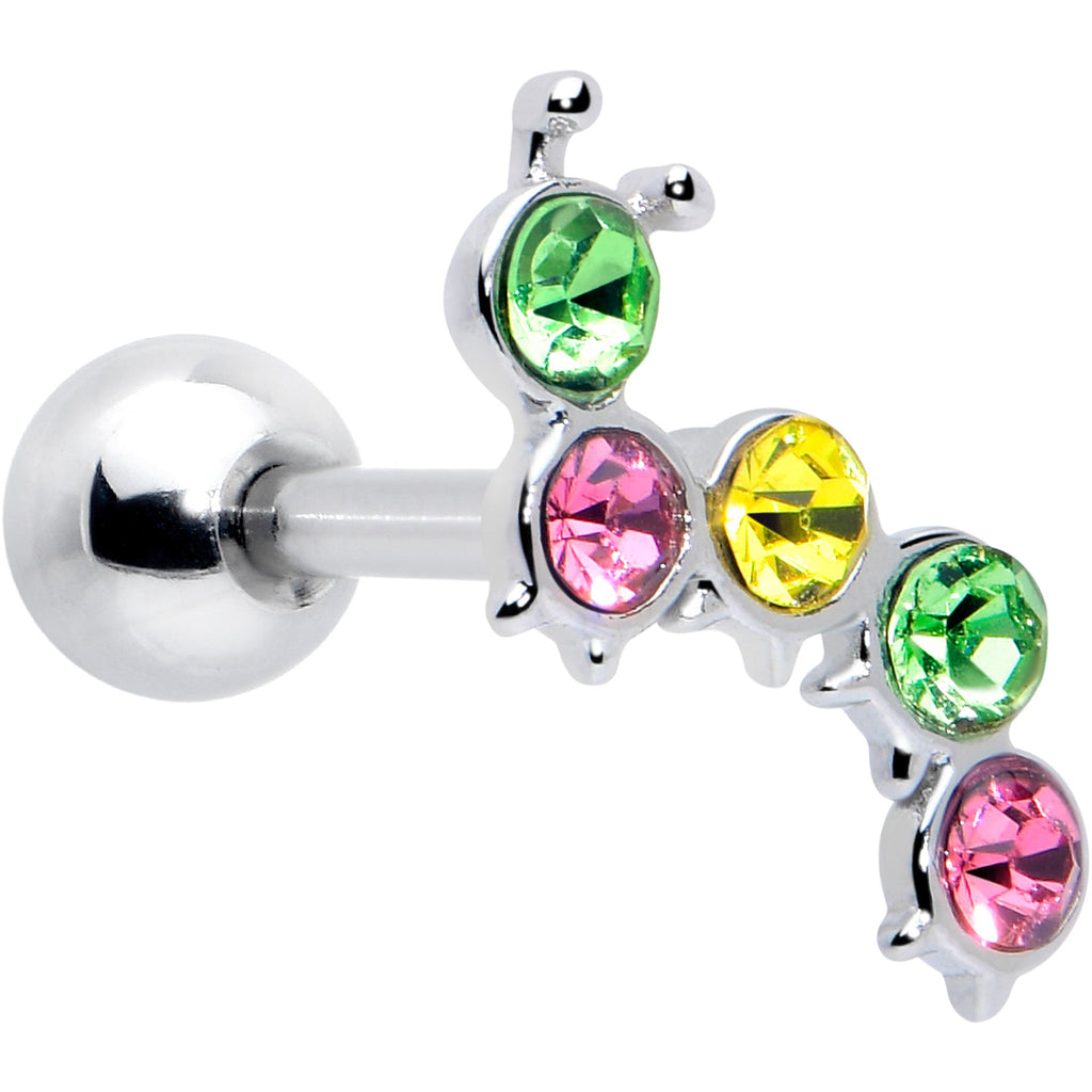 BodyCandy 16G 1/4 Pink Green Gem Caterpillar Cartilage Tragus Earring — main product shot