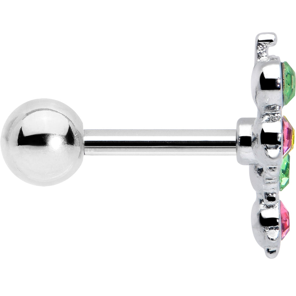 BodyCandy 16G 1/4 Pink Green Gem Caterpillar Cartilage Tragus Earring — side view