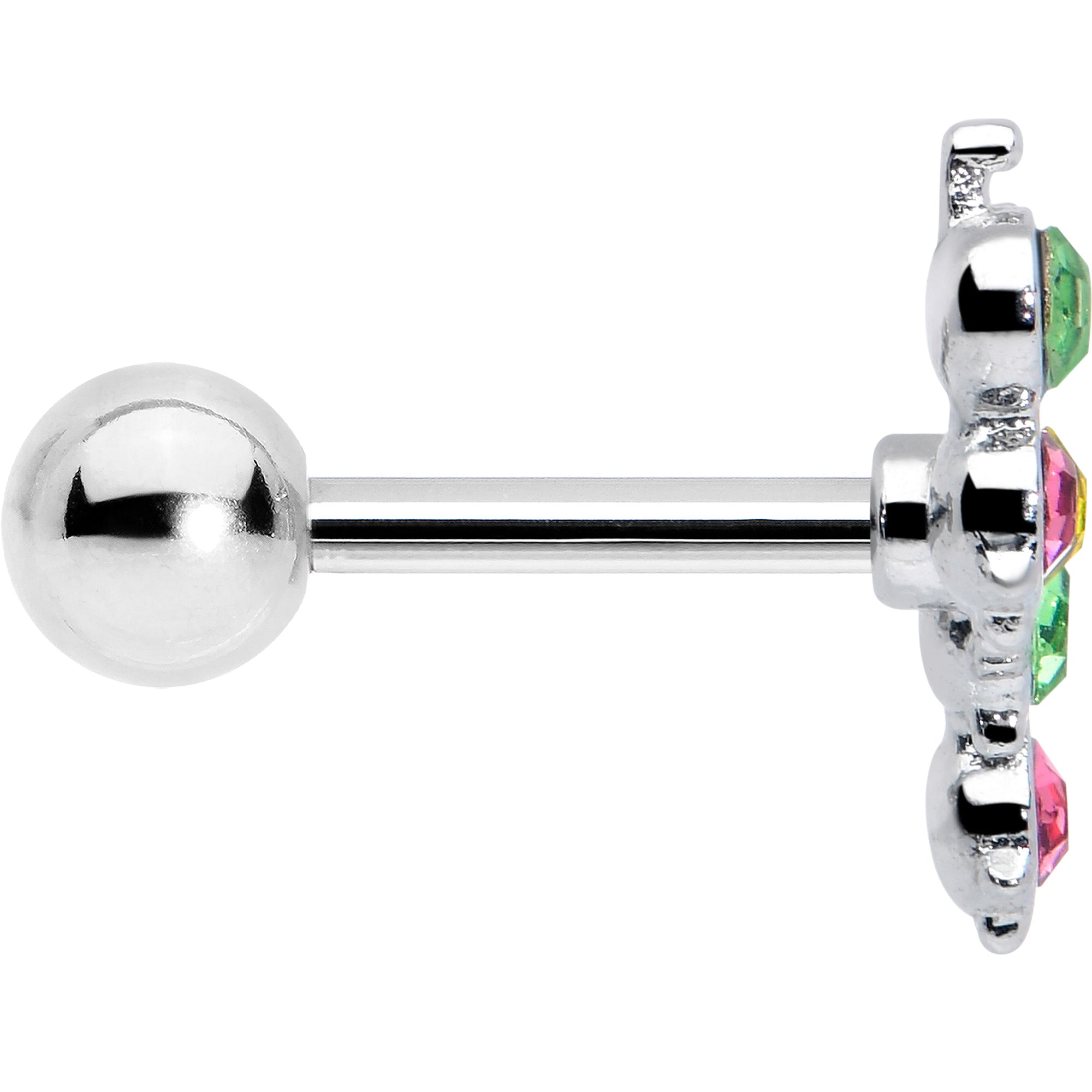BodyCandy 16G 1/4 Pink Green Gem Caterpillar Cartilage Tragus Earring — side view