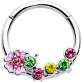 BodyCandy 16G 3/8 Green Pink CZ Gem Caterpillar Flower Hinged Segment Ring — main product shot