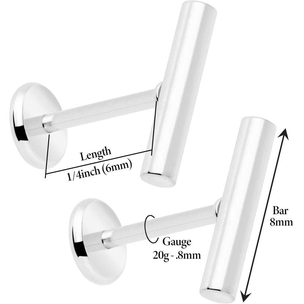 BodyCandy 316L Surgical Steel Straight Barbell Flat Back Stud Earrings - 1 Pair — back view