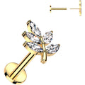 BodyCandy Gold Tone Surgical Steel Flat Back Earring - 18G With Cubic Zirconia Leaves — main product shot