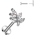 BodyCandy Surgical Steel Flat Back Earring - 18G With Cubic Zirconia Leaves — main product shot