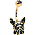 BodyCandy Clear CZ Gem Gold Tone Anodized French Bulldog Belly Ring — main product shot