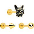 BodyCandy 16G French Bulldog Flat Back Earring Set Internally Threaded 3 Pack — main product shot
