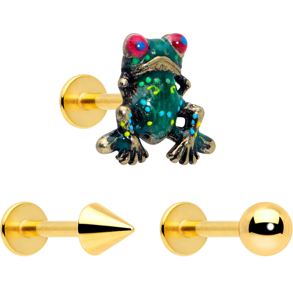 BodyCandy 16G Frog Flat Back Earring Set Internally Threaded 3 Pack — alternative angle