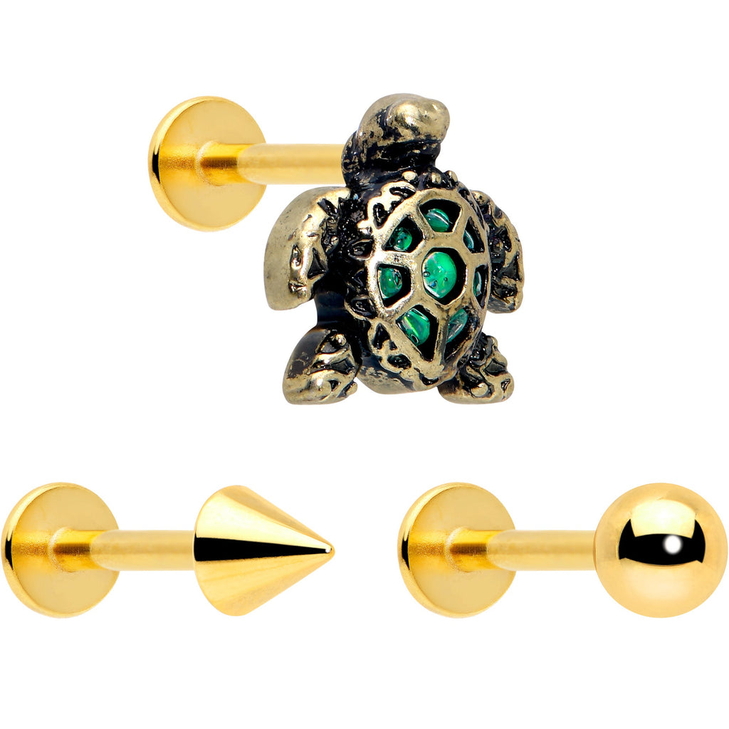 BodyCandy 16G Sea Turtle Flat Back Earring Set Internally Threaded 3 Pack — main product shot