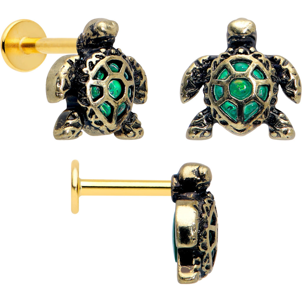 BodyCandy 16G Sea Turtle Flat Back Earring Set Internally Threaded 3 Pack — detail close-up