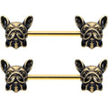 BodyCandy 14G 5/8 Gold Tone Anodized French Bulldog Barbell Nipple Ring Set — main product shot
