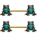 BodyCandy 14G 5/8 Gold Tone Anodized Colorful Tree Frog Nipple Ring Set — main product shot