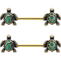 BodyCandy 14G 5/8 Gold Tone Anodized Sea Turtle Style Barbell Nipple Ring Set — main product shot