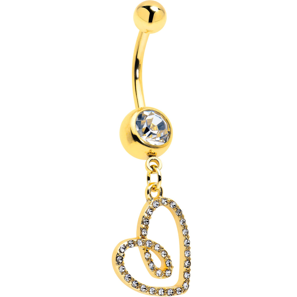 BodyCandy Clear CZ Gem Gold Tone Anodized Loopy Heart Dangle Belly Ring — main product shot