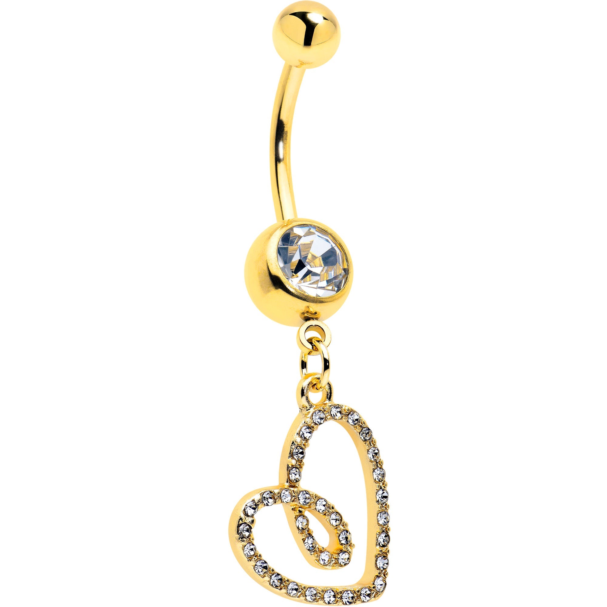 BodyCandy Clear CZ Gem Gold Tone Anodized Loopy Heart Dangle Belly Ring — main product shot