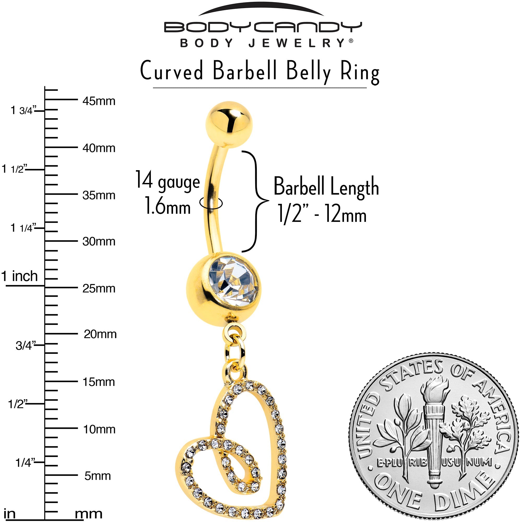 BodyCandy Clear CZ Gem Gold Tone Anodized Loopy Heart Dangle Belly Ring — lifestyle context