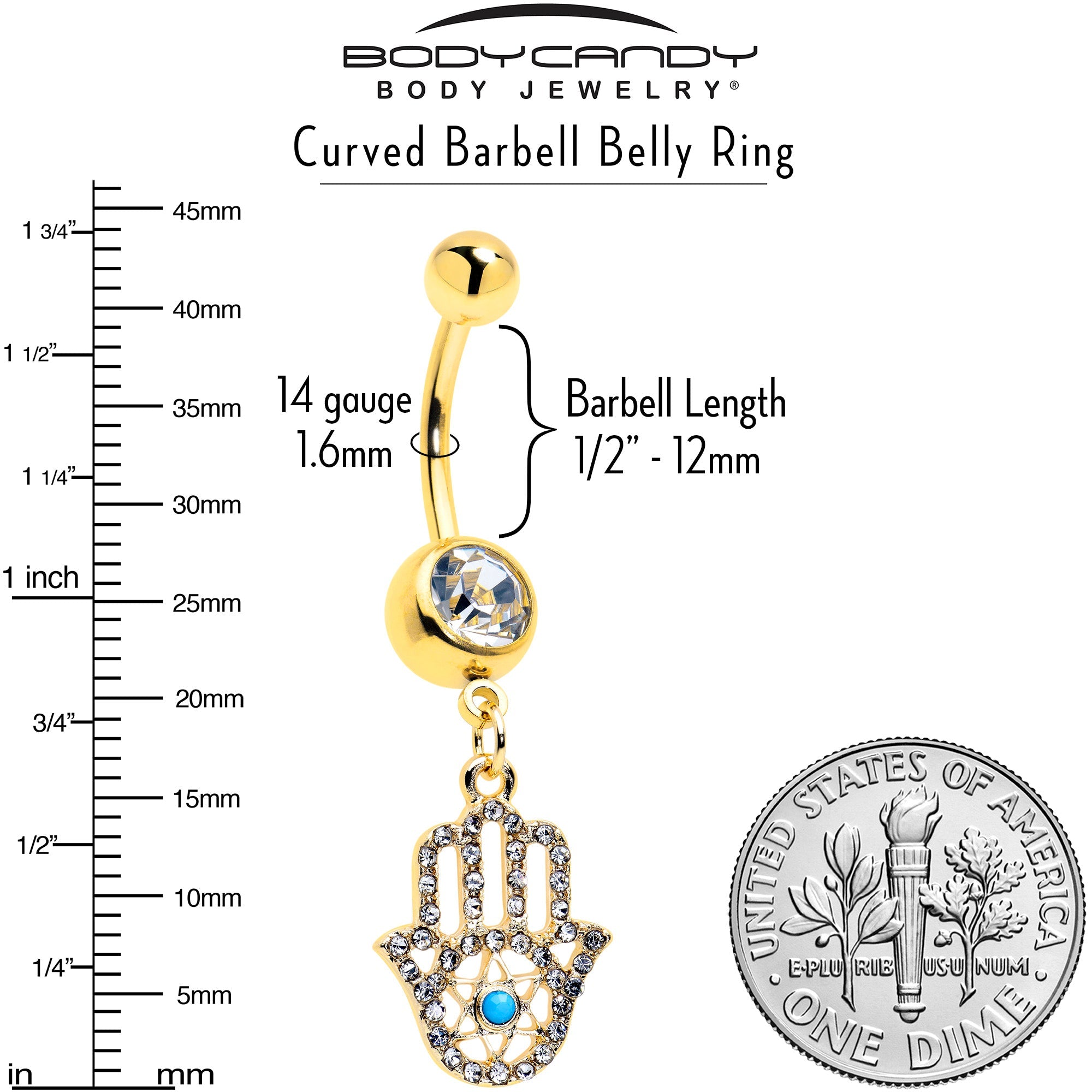 BodyCandy Clear CZ Gem Gold Tone Anodized Hamsa Hand Star Dangle Belly Ring — lifestyle context