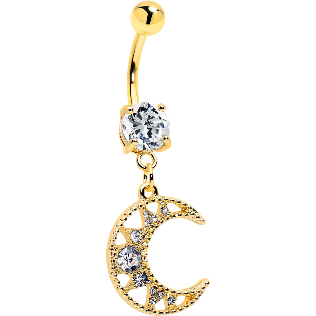 BodyCandy Clear CZ Gem Gold Tone Anodized Crescent Moon Glam Dangle Belly Ring — main product shot