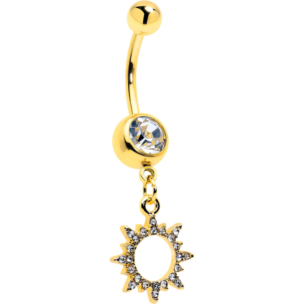 BodyCandy Clear CZ Gem Gold Tone Anodized Open Sun Dangle Belly Ring — main product shot
