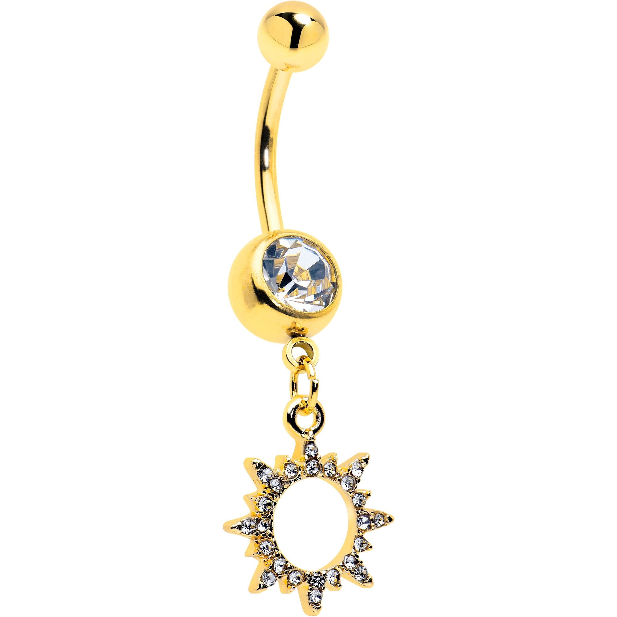 BodyCandy Clear CZ Gem Gold Tone Anodized Open Sun Dangle Belly Ring — main product shot