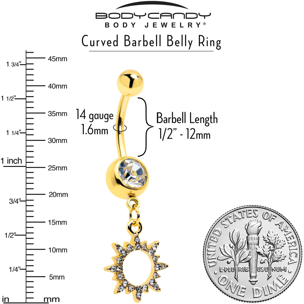 BodyCandy Clear CZ Gem Gold Tone Anodized Open Sun Dangle Belly Ring — lifestyle context