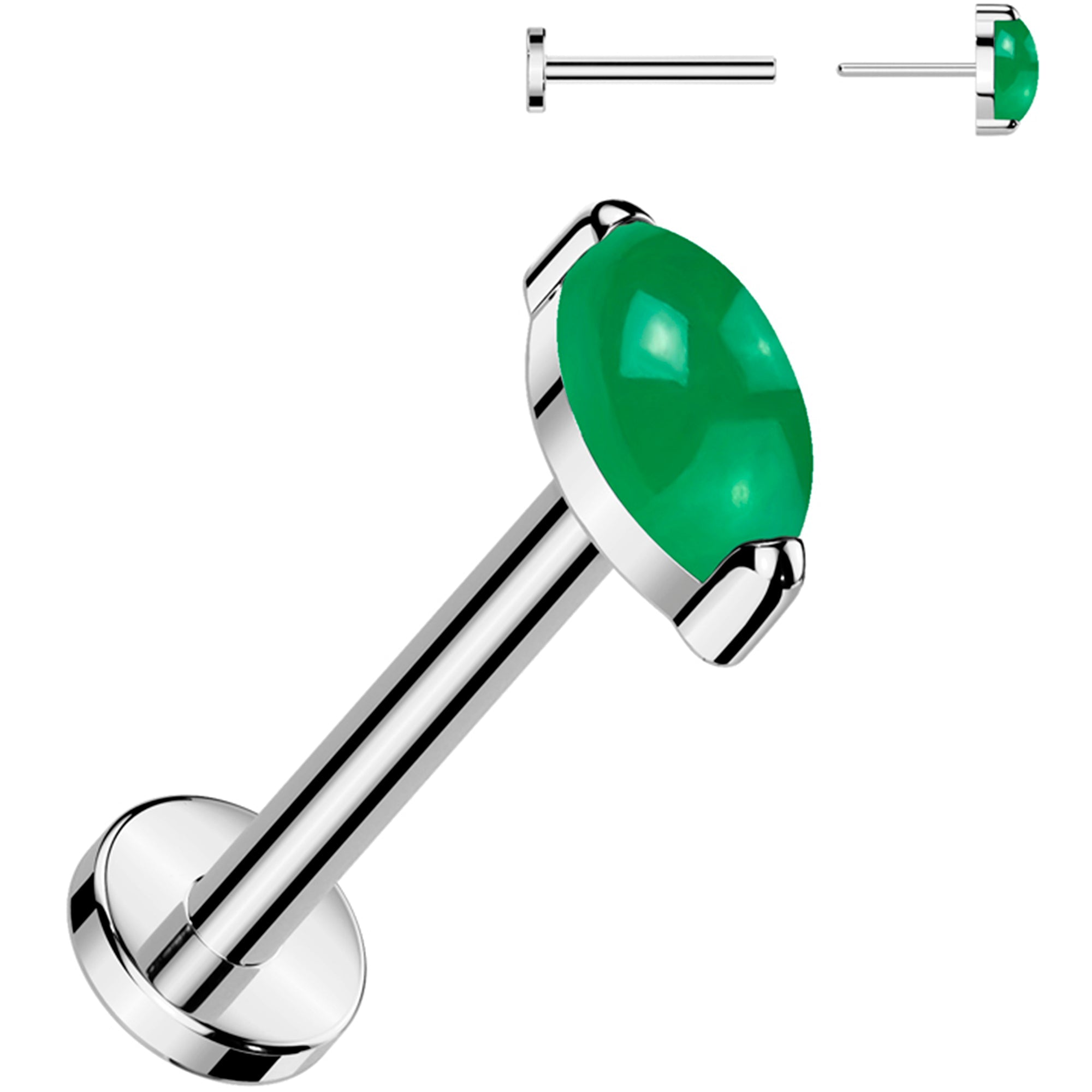 BodyCandy 16G 5/16 Natural Green Onyx Oval Medical Grade Titanium Flat Back Earring — main product shot