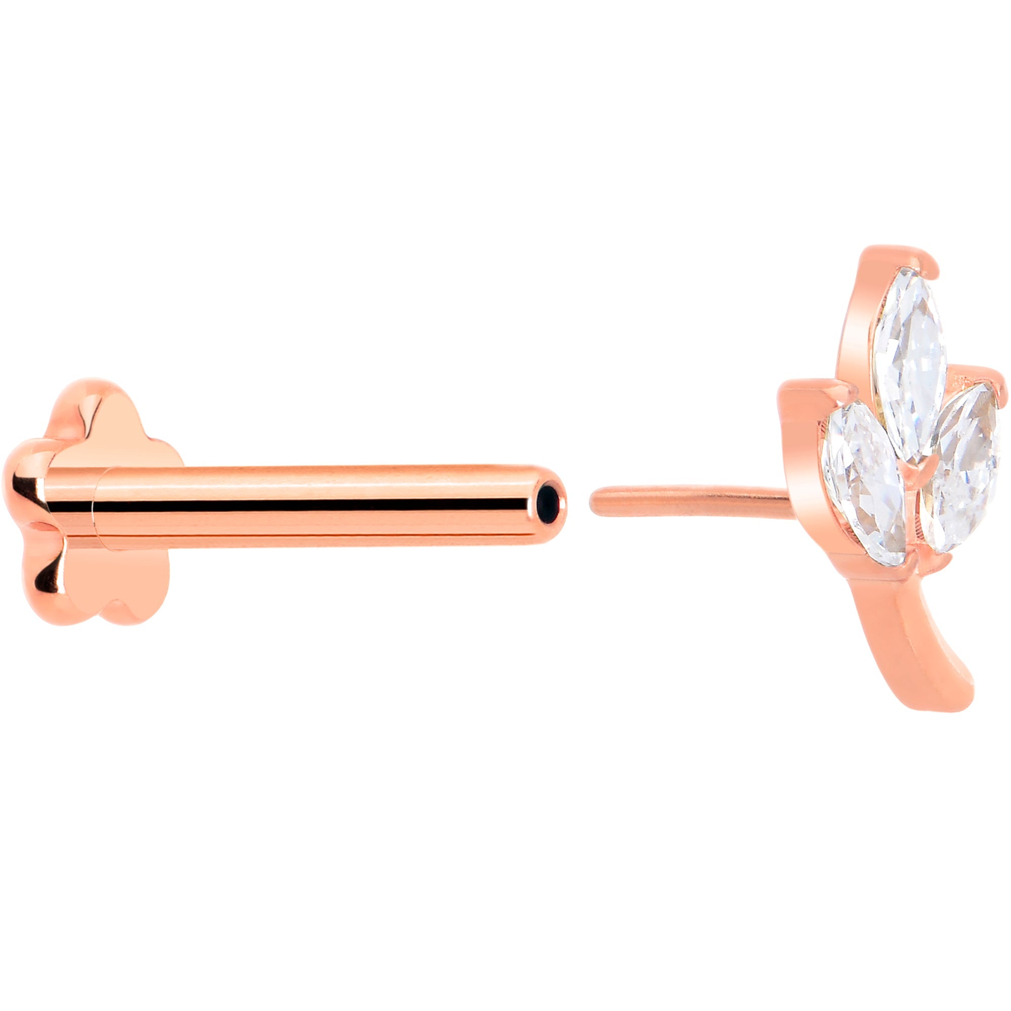 BodyCandy 16G 5/16 CZ Gem Leaves Rose Gold PVD Medical Grade Titanium Reversible Flat Back Earring — lifestyle context