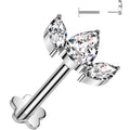 BodyCandy 18G 5/16 Clear CZ Gem Oval Trio Medical Grade Titanium Reversible Flat Back Earring — main product shot