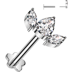 18G 5/16 Clear CZ Gem Oval Trio Medical Grade Titanium Reversible Flat Back Earring