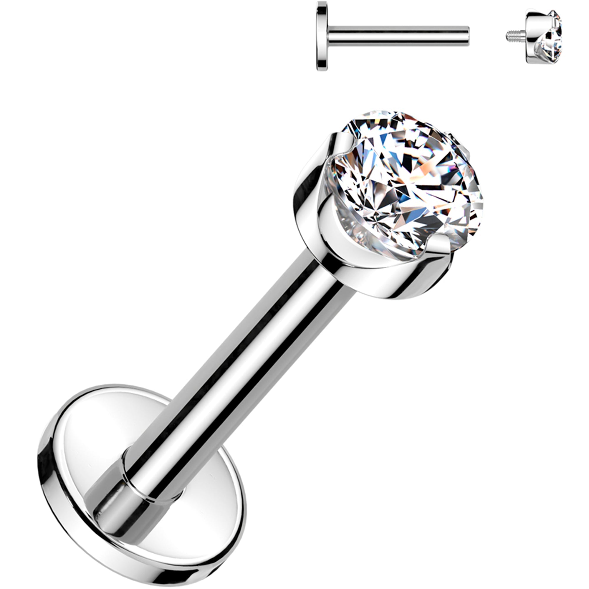 BodyCandy 16G 1/4 3mm Clear CZ Round Medical Grade Titanium Flat Back Earring — main product shot