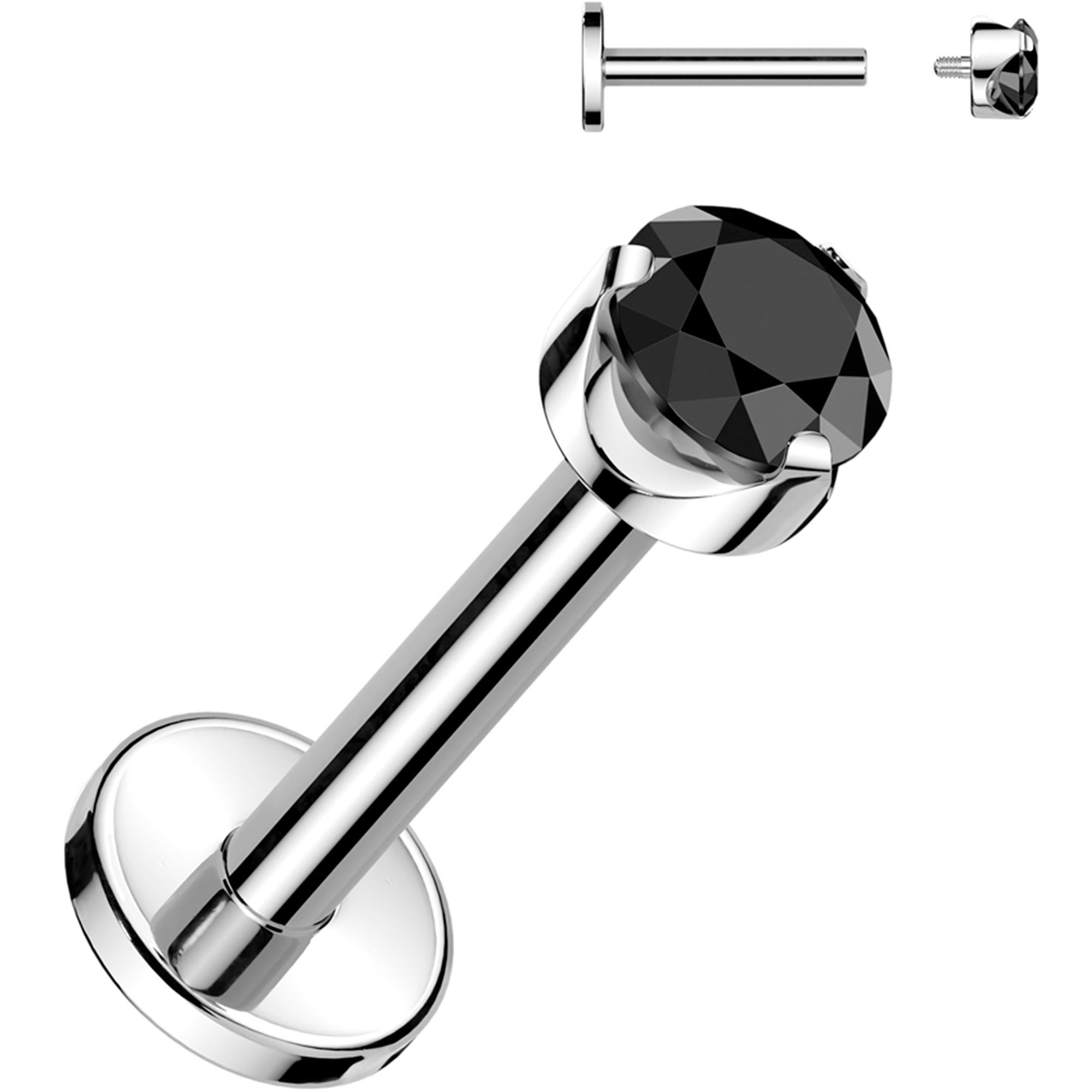 BodyCandy 16G 5/16 3mm Black CZ Round Medical Grade Titanium Flat Back Earring — main product shot