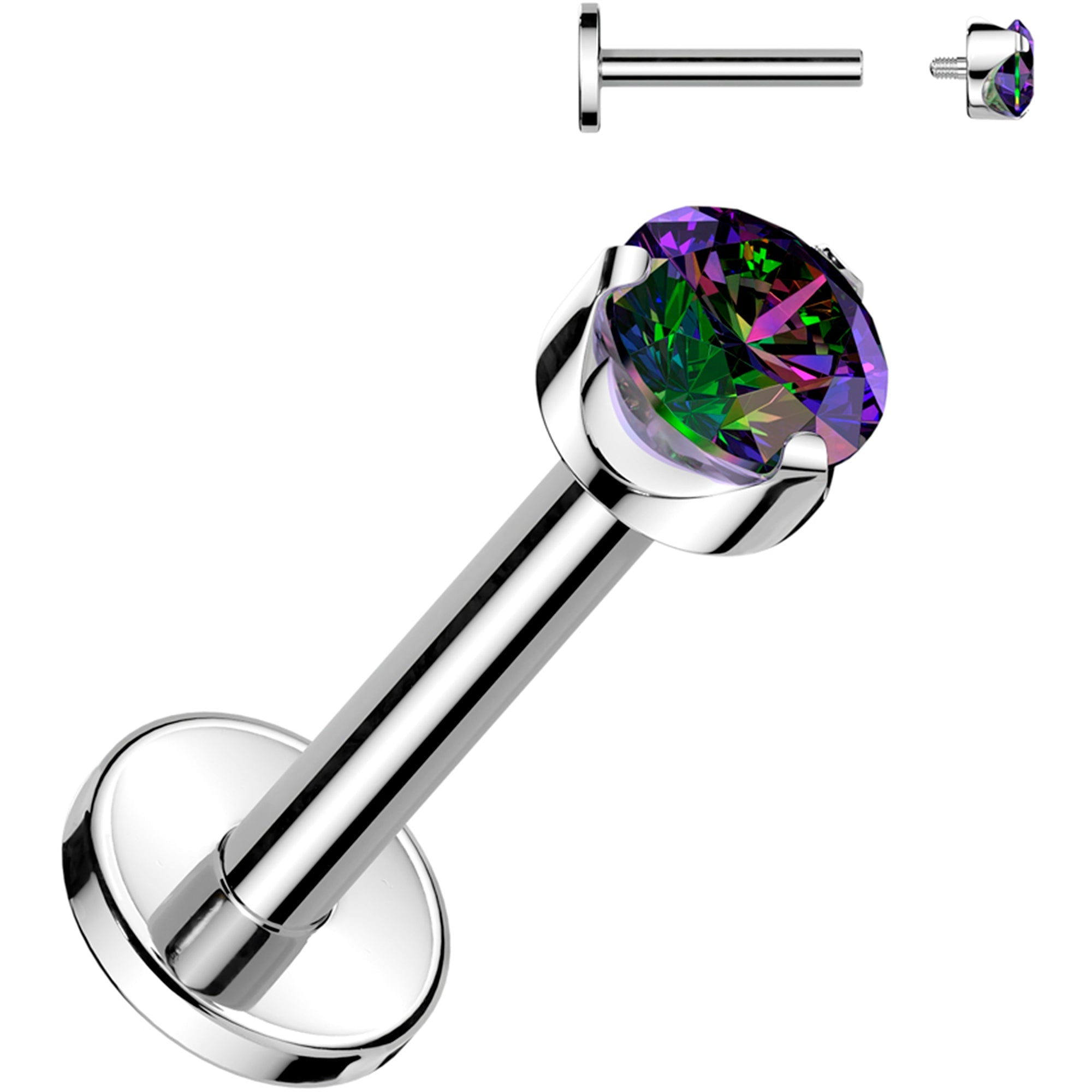 BodyCandy 16G 5/16 3mm Vitrail CZ Round Medical Grade Titanium Flat Back Earring — main product shot